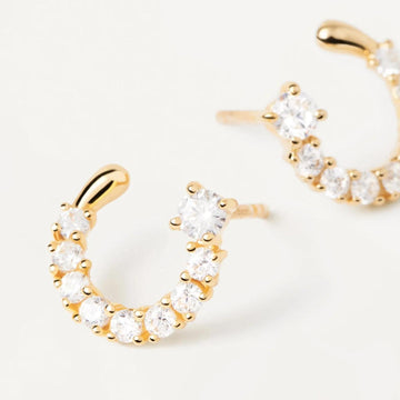 Καρφωτά σκουλαρίκια PDPAOLA AR01-835-U Essentials Leona Gold σε χρυσό χρώμα με σχήμα μισοφέγγαρου.
